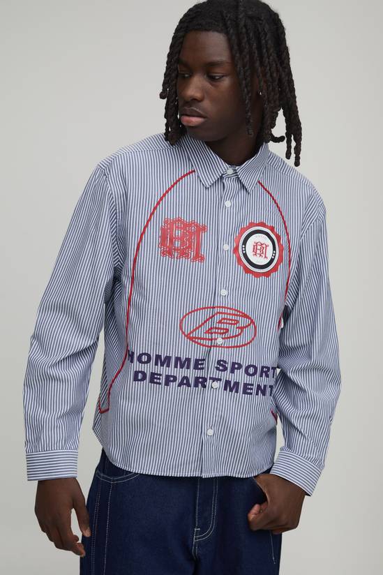 Oversized Boxy Curve Piping Sport Shirt