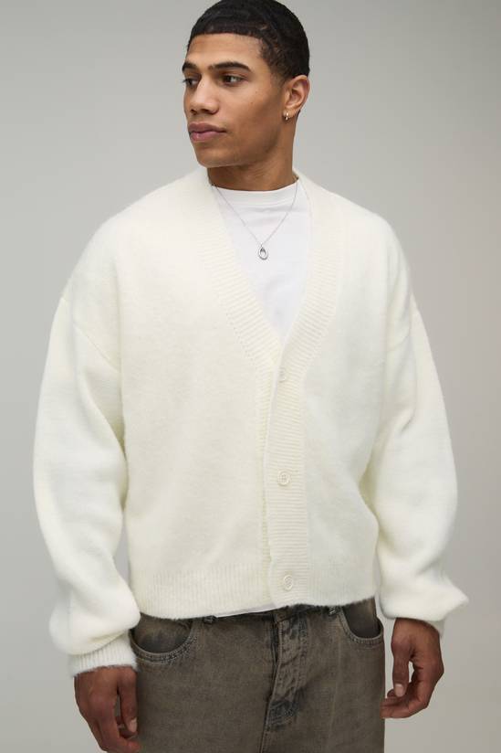 Relaxed Boxy Brushed Knitted Cardigan