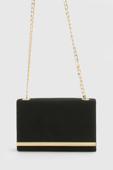 Structured Suedette Clutch Bag and Chain
