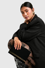 Structured Suedette Clutch Bag and Chain