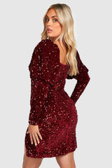 Plus Sequin Puff Sleeve Mini Dress