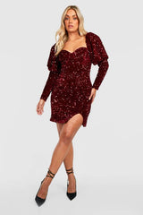 Plus Sequin Puff Sleeve Mini Dress