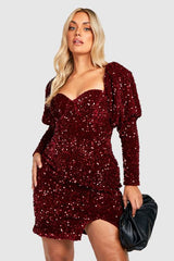 Plus Sequin Puff Sleeve Mini Dress