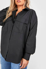 Boohoo Basics Plus Oversized Cotton Poplin Utility Shirt