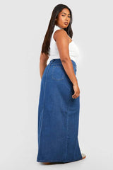 Plus Denim Split Front Maxi Skirt