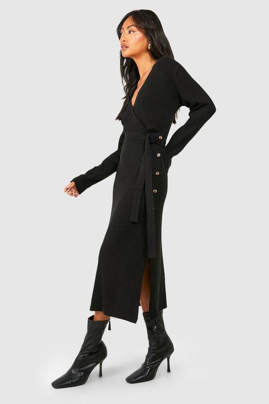 Button Detail Wrap Rib Midaxi Knitted Dress