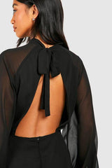 Petite High Neck Volume Sleeve Skater Dress