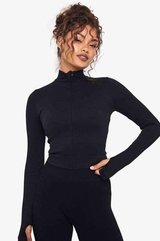 Boohoo Basics Seamless Rib Zip Through Jacket