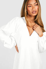 Poplin Blouson Sleeve Trapeze Maxi Dress