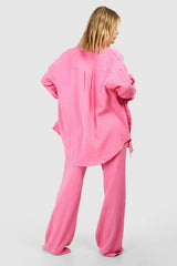 Crinkle Cotton Wide Leg Beach Trousers