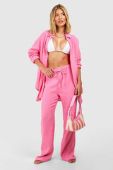Crinkle Cotton Wide Leg Beach Trousers