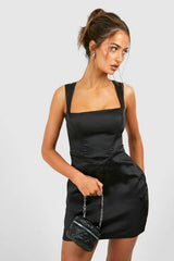 Satin Square Neck Corset Mini Dress