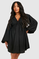 Plus Textured Batwing Smock Dress
