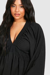 Plus Textured Batwing Smock Dress