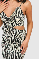 Petite Animal Print Ruffle Cut Out Maxi Dress