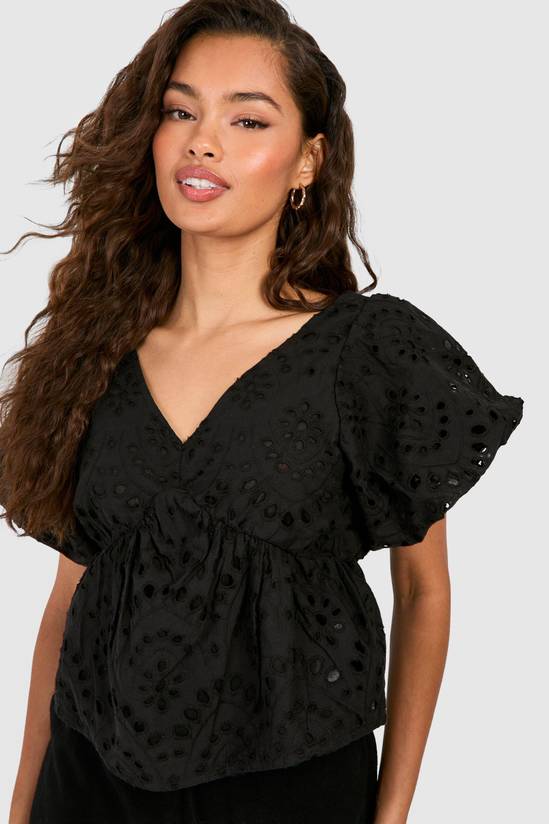 Embroidery Frill Shoulder Top