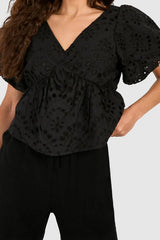 Embroidery Frill Shoulder Top
