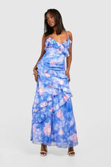 Jacquard Ruffle Maxi Dress