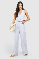 Tonal Pinstripe Linen Look Waistcoat