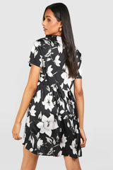 Tall Satin Floral V Neck Smock Dress