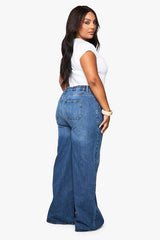 Plus Elasticated Waistband Wide Leg Jeans
