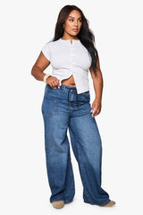 Plus Elasticated Waistband Wide Leg Jeans