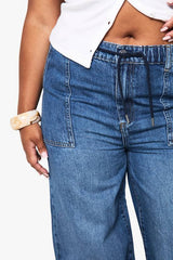 Plus Elasticated Waistband Wide Leg Jeans