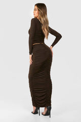 Ruched Slinky Maxi Skirt