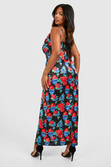 Plus Floral Printed Satin Maxi Dress