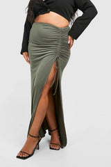 Plus Side Split Ruched Tie Side Midaxi Skirt