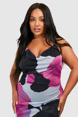 Plus Halterneck Low Back Printed Maxi Dress