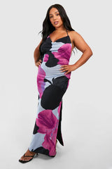 Plus Halterneck Low Back Printed Maxi Dress