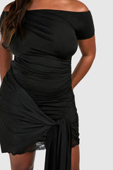 Plus Lace Trim Off The Shoulder Tie Mini Dress