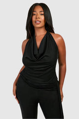 Plus Cowl Neck Halter Top