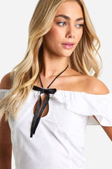 Cotton Poplin Contrast Bow Halterneck Top