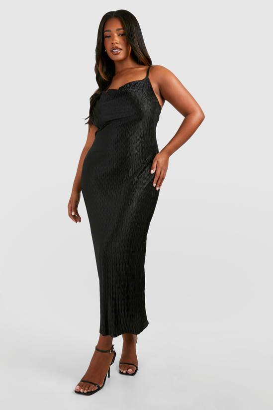 Plus Wave Plisse Cowl Neck Maxi Dress