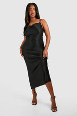 Plus Wave Plisse Cowl Neck Maxi Dress