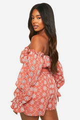 Plus Broderie Cold Shoulder Crop Top