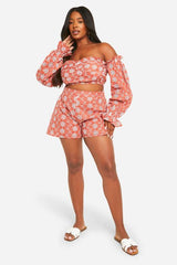Plus Broderie Cold Shoulder Crop Top