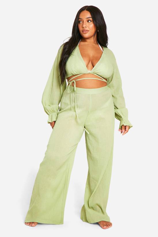 Plus Tie Front Top And Trouser Beach Coord