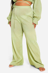 Plus Tie Front Top And Trouser Beach Coord