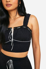 Petite Broderie Contrast Bow Top