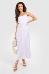 Linen Look Strap Detail Maxi Dress