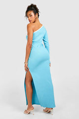 Contrast Binding One Shoulder Maxi Dress