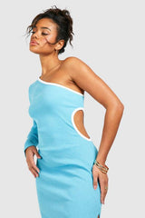 Contrast Binding One Shoulder Maxi Dress
