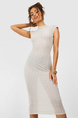 Funnel Neck Textured Cap Sleeve Midaxi Dress
