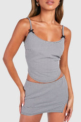 Mini Check Bow Detail Crop & Low Rise Mini Skirt