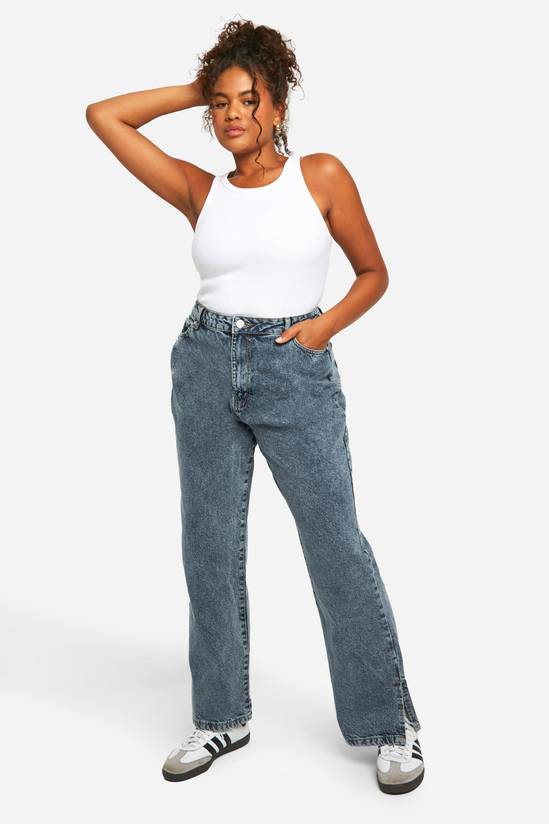 Plus Basics Split Hem Straight Leg Jeans