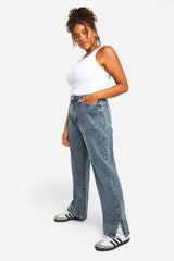 Plus Basics Split Hem Straight Leg Jeans