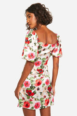 Tall Satin Floral Short Sleeve Mini Dress